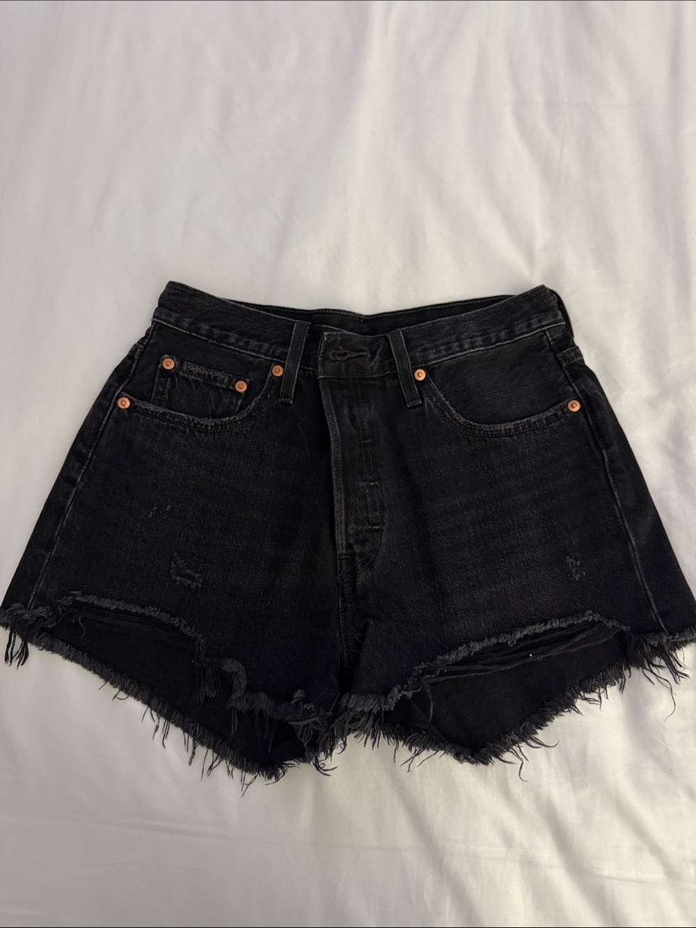 Black Frayed Hem Women's Denim Shorts